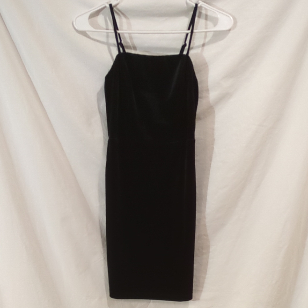 Crystal Sky | Velvet Mini Dress Black Spaghetti Straps Adjustable Party | XS